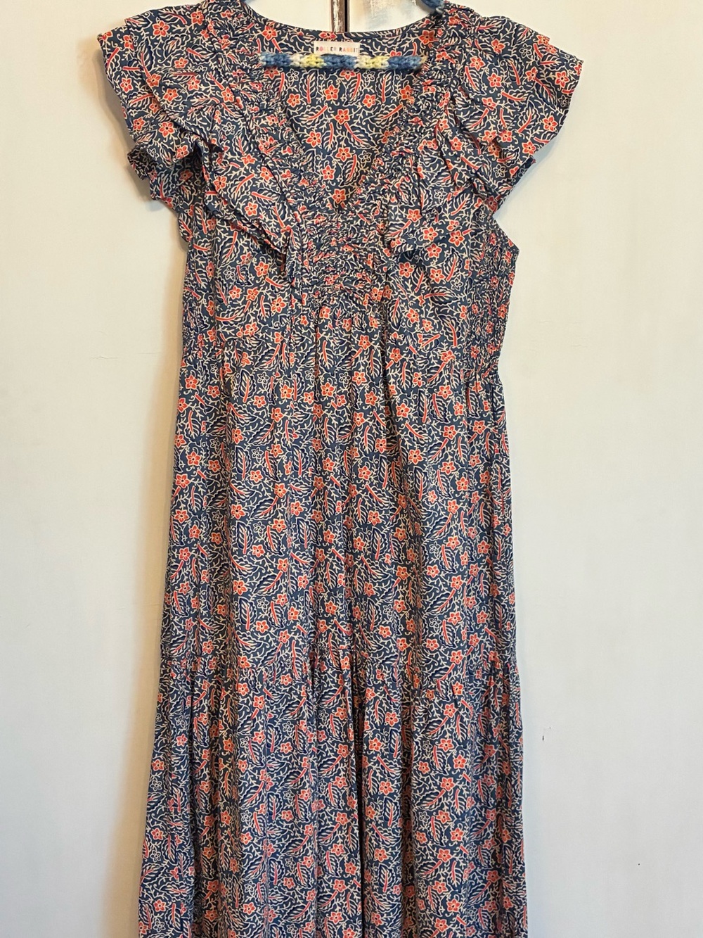 Roller rabbit Floral Ruffle-Trim Maxi Dress - Navy & Coral